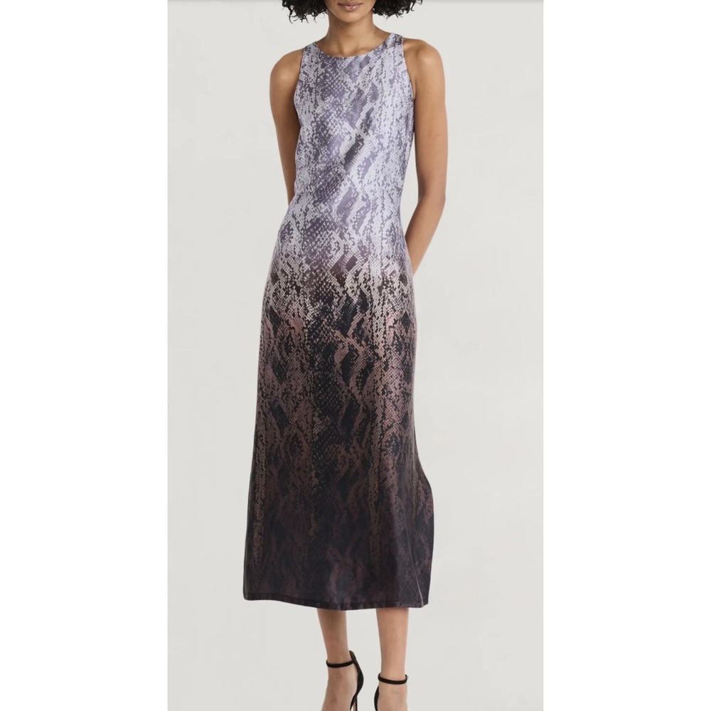 Luxely Snakeskin Ombre Midi Dress Womens 10 Purple Gray Jewel Neck